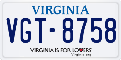 VA license plate VGT8758