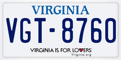 VA license plate VGT8760
