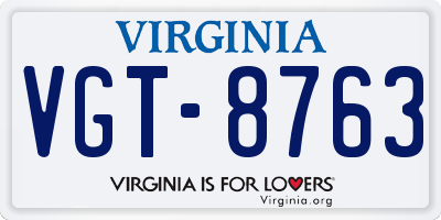 VA license plate VGT8763