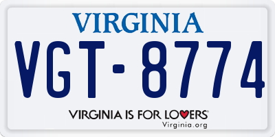 VA license plate VGT8774