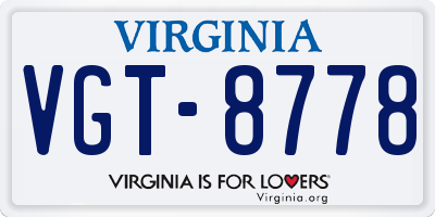 VA license plate VGT8778