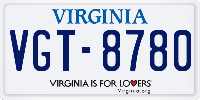 VA license plate VGT8780