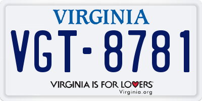VA license plate VGT8781