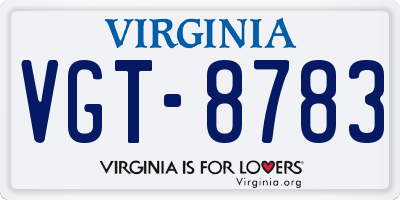 VA license plate VGT8783