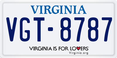 VA license plate VGT8787