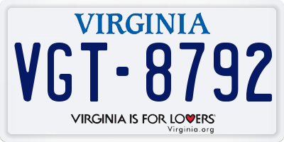 VA license plate VGT8792