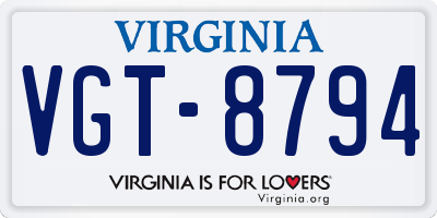 VA license plate VGT8794