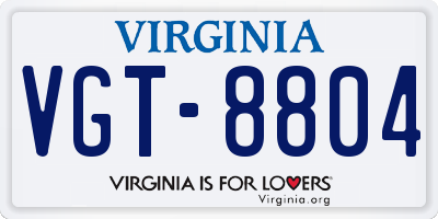 VA license plate VGT8804