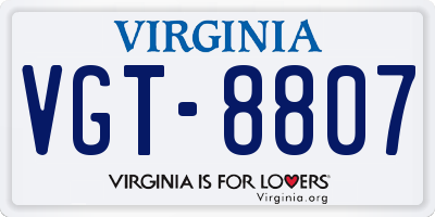 VA license plate VGT8807