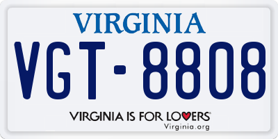 VA license plate VGT8808