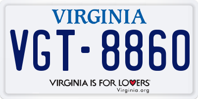 VA license plate VGT8860