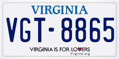 VA license plate VGT8865