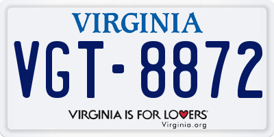 VA license plate VGT8872