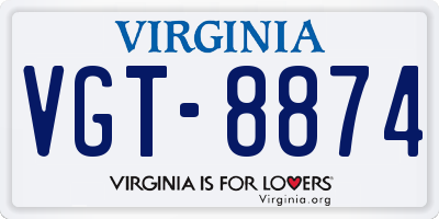 VA license plate VGT8874