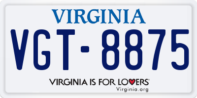VA license plate VGT8875