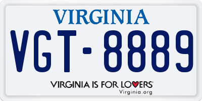 VA license plate VGT8889
