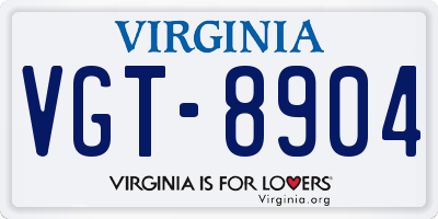 VA license plate VGT8904
