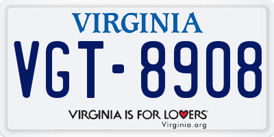 VA license plate VGT8908