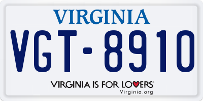 VA license plate VGT8910