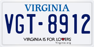 VA license plate VGT8912