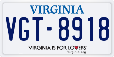 VA license plate VGT8918