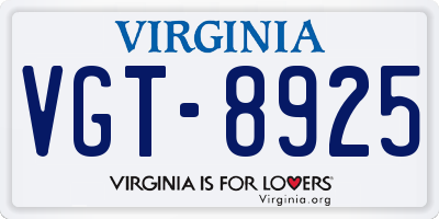 VA license plate VGT8925
