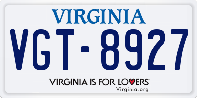 VA license plate VGT8927
