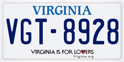 VA license plate VGT8928
