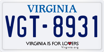 VA license plate VGT8931