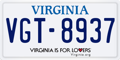 VA license plate VGT8937