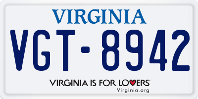 VA license plate VGT8942