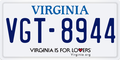 VA license plate VGT8944