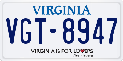 VA license plate VGT8947