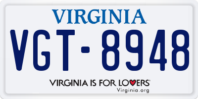 VA license plate VGT8948