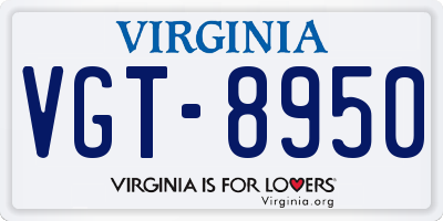 VA license plate VGT8950