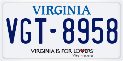 VA license plate VGT8958
