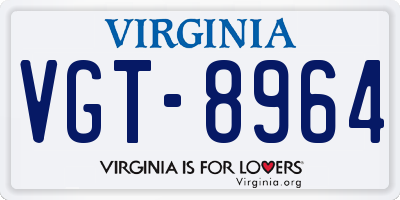 VA license plate VGT8964