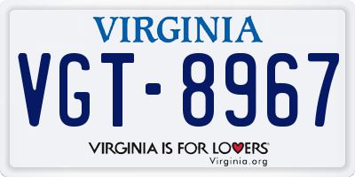 VA license plate VGT8967
