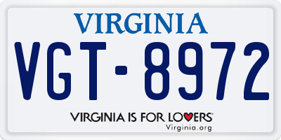 VA license plate VGT8972