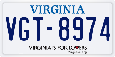 VA license plate VGT8974