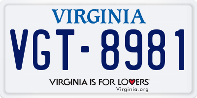 VA license plate VGT8981