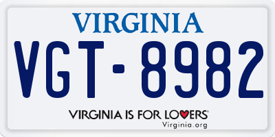 VA license plate VGT8982