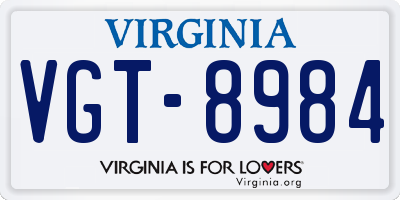 VA license plate VGT8984