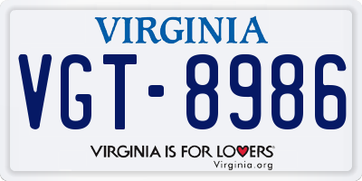 VA license plate VGT8986