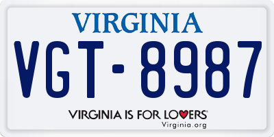 VA license plate VGT8987