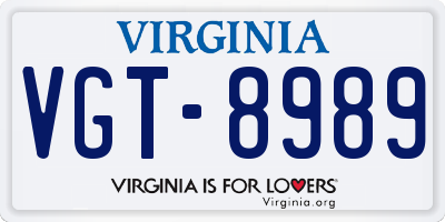 VA license plate VGT8989