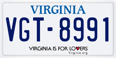 VA license plate VGT8991