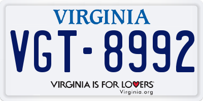VA license plate VGT8992