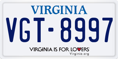 VA license plate VGT8997