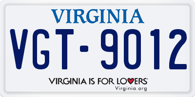 VA license plate VGT9012